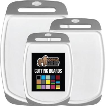 Imagem de Gorilla Grip Conjunto de 3 tábuas de corte de cozinha duráveis e reversíveis 100% livres de BPA, ranhuras para suco, lavável na lava-louças, borda de alça fácil de segurar, tábuas de cortar alimentos,