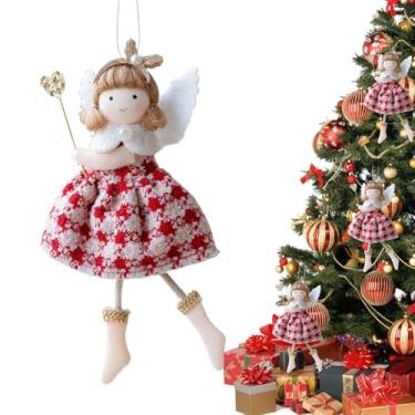 Imagem de Enfeite de menina de anjo de árvore de Natal - Enfeite de boneca de anjo de pelúcia para decoração de Natal | Lembrança de tiara de pérola com cordão, decoração sazonal para jardim, casa de fazenda