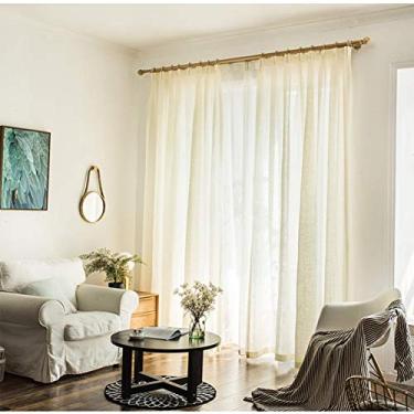 Imagem de Cortinas brancas transparentes com gancho, cortina de fio semiblackout de linho cortinas de voile transparente para sala de jantar - 1 painel de camurça L 250 x 270 cm (98 x 106 polegadas)