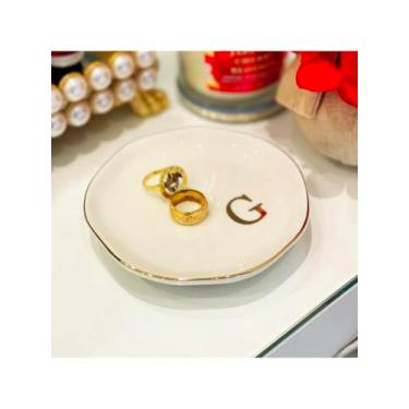 Imagem de Bandeja de joias de cerâmica com letras de 12 cm, prato decorativo para anéis, brincos, colares, pulseiras, chaves de relógio, aniversário, dia das mães, casamento, presente de Natal para mulheres