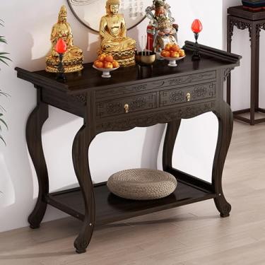 Imagem de Mesa de santuário de meditação budista com armazenamento, altar de oração para decoração de casa, armário de nicho de Buda, móveis de meditação de 120 x 40 x 100 cm, ideal para espaços zen e práticas