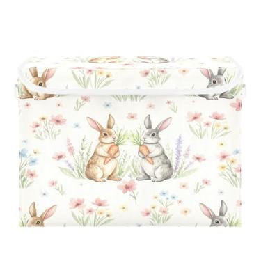 Imagem de SEHANY Cestas de armazenamento fofas de coelho de desenho animado com tampas, organizador de caixas de armazenamento de tecido para armário de roupas, cobertor de escritório, berçário, 42 x 32 x 30 cm