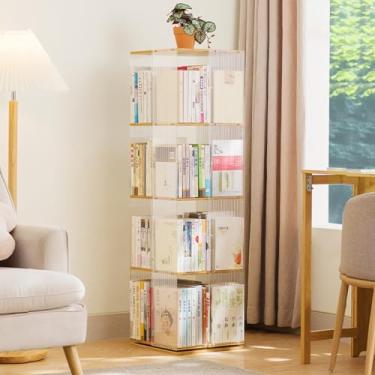 Imagem de Torre de estante giratória de 360°, prateleira quadrada de acrílico para armazenamento, prateleira de livros estreita para sala de jogos, quarto e sala de estar - 4 níveis 33,8 x 33,8 x 122,9 cm