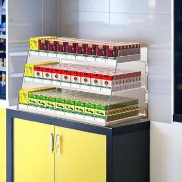 Imagem de Rack de exibição automático de cigarros - Suporte de charuto de varejo com empurradores, suporte de doces, organizador de mesa para loja - Suporte de cigarro que economiza espaço (50 cm x 29 cm x 18