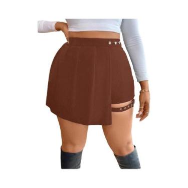 Imagem de Saia Plissada De Cintura Alta plus Size Com Botões E Bandagem Assimétr