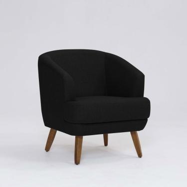 Imagem de Poltrona Decorativa Milão D07 Pés Madeira Linho Preto - D'rossi