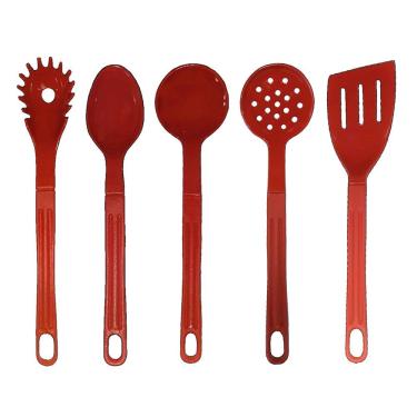 Imagem de Jogo Conjunto De Talheres Nylon Utensílios Vermelho 5 Peças