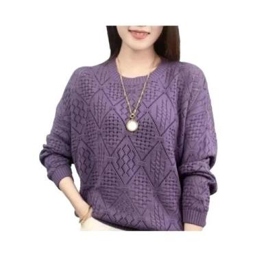 Imagem de Suéter Feminino De Tricô Vazado Para Primavera, Blusa Solta De Manga C