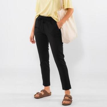 Imagem de Calça Sarja Feminina Cintura Alta com Elastano e Amarração Conforto e Estilo Casual-Fem...