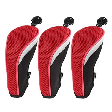 Imagem de Andux 3 peças/conjunto de capas de cabeça híbridas para tacos de golfe com número intercambiável Pacote com 3 etiquetas, Black/red