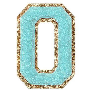Imagem de 3 Pçs Chenille Letter Patches Ferro em Patches Glitter Varsity Letter Patches Bordado Borda Dourada Costurar em Patches para Vestuário Chapéu Camisa Bolsa (Azul, O)