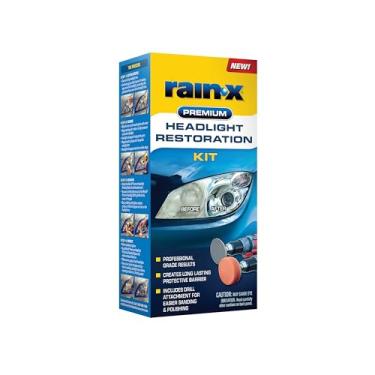 Imagem de Rain-X Kit de restauração de farol 610153 - limpador/restaurador de lentes de luz de carro com acessórios de broca de lixamento e polimento e pano de selante, remove arranhões e oxidação - Fórmula de