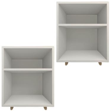 Imagem de Kit 2 Mesa Cabeceira Nicho Quarto 39x50x37 Branco Pés Amadeirados