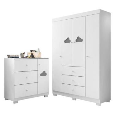 Imagem de Conjunto Infantil Guarda Roupa Ane e Cômoda MDF Branco Pheonix Baby - 
