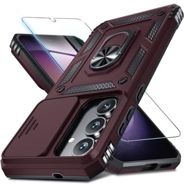 Imagem de Janmitta Compatível com Samsung Galaxy S25 FE Capa de lente de câmera deslizante embutida + protetor de tela + suporte de anel de dedo, capa de telefone de corpo inteiro resistente à prova de choque