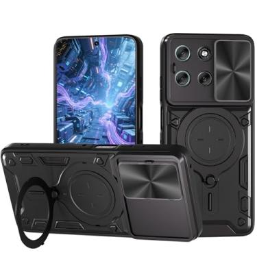 Imagem de Ysnzaq Capa de proteção para Motorola Moto G56, janela de pressão de lente, capa protetora à prova de choque de grau militar com suporte para Motorola Moto G56 CQ preta