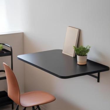 Imagem de Mesa Dobravel 100cm x 50cm Retratil de Parede Borda Redonda Suspensa Para Cozinha Pequena(Preta,80cm x 30cm)