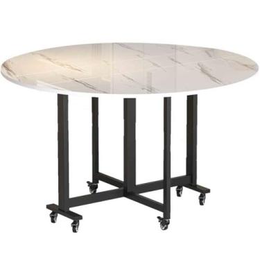 Imagem de Mesa de jantar dobrável simples para casa mesa de jantar dobrável imitação de mármore móvel mesa redonda mesa de centro mesa redonda móvel conveniente mesa redonda desktop design antiescaldante (cor