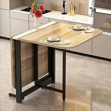Imagem de Mesa de jantar dobrável, mesa de jantar dobrável de madeira, mesa expansível multifuncional, móveis dobráveis e extensíveis para economia de espaço, dobrável em 3 formas, para cozinha, sala de estar (