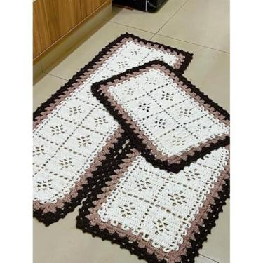 Imagem de passadeira Tapete com padrão tecido Jogo Tapete Passadeira 03 Peças para Cozinha，Estilo natural Antiderrapante e durável(MARROM-RAF)