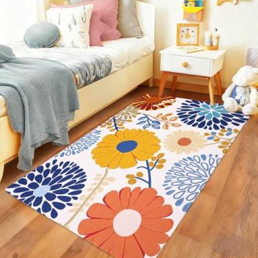 Imagem de USTIDE Tapete colorido laranja azul 3x5 lavável na máquina tapete de sala de jogos antiderrapante tapete fino para cozinha, cabeceira, lavanderia, porta