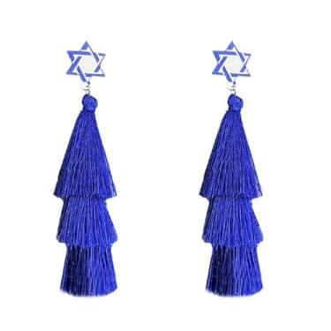 Imagem de Brincos de borla de Hanukkah multicamadas brilhantes com glitter colorido azul e branco Chanucá estrela de Davi brincos pendentes para mulheres judeu Hanukkah Natal, Natal, joias presentes, Resina