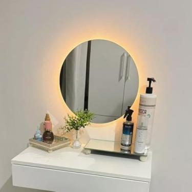 Imagem de Espelho com LED Retroiluminado Redondo Lapidado Para Maquiagem 50cm Com Luz Quente