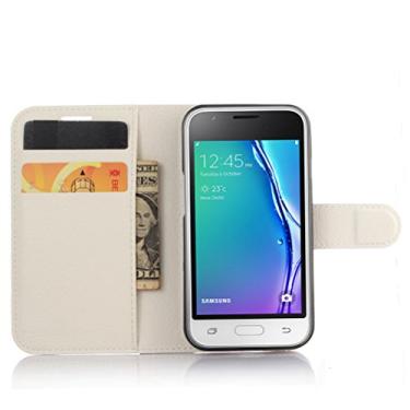 Imagem de Capa carteira para Samsung J1 mini (2016), capa carteira flip de couro PU premium com compartimento para cartão, suporte e fecho magnético [capa interior à prova de choque de TPU] compatível com