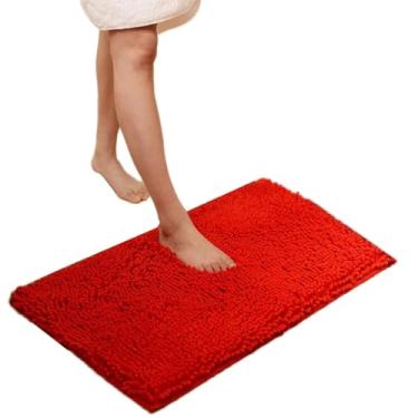 Imagem de Tapete de banho microfibra grosso macio absorvente tapetes de borracha chenille, antiderrapante, tapetes laváveis na máquina para piso do banheiro, banheira e chuveiro (vermelho) 80 x 120 cm