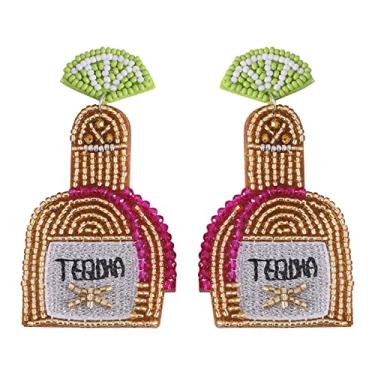 Imagem de Dvacaman Brincos com contas, garrafa de vinho de tequila, faça você mesmo, feito à mão, brincos pendentes para mulheres e meninas, Miçanga, Com contas