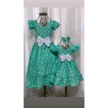 Imagem de Vestido Infantil Menina Elegante Verde com Bolinhas Brancas - EDYNHOKI