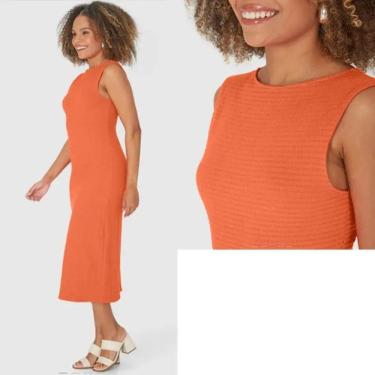 Imagem de Vestido midi trabalhado acinturado com fenda atrás Malwee