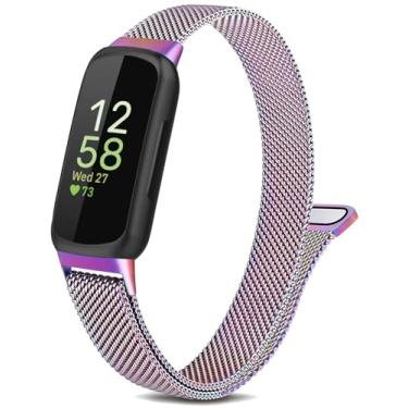 Imagem de Pulseira de metal compatível com Fitbit Inspire 3 e Inspire 2, pulseira de substituição magnética ajustável de aço inoxidável respirável para mulheres e homens colorida
