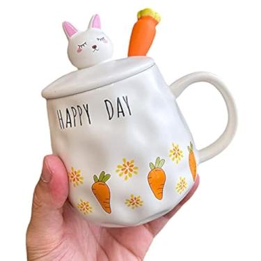 Imagem de Caneca de gato com tampa e colher 3D linda xícara de chá de café de cerâmica conjunto de caneca de casal presente de aniversário para professores, mães, amigas, amantes, (cenoura happy day c, 400 ml)