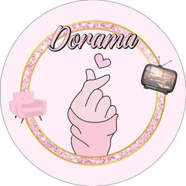Imagem de Painel De Festa Redondo 1,50x1,50 - Dorama Rosa com Dourado 005 - Via 
