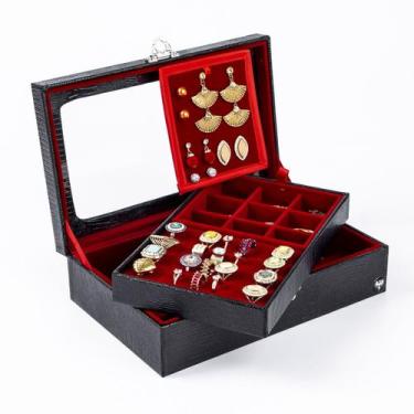 Imagem de Porta Joias e Bijuterias Estojo Sintético Croco - TOTAL LUXO, PRETO &a