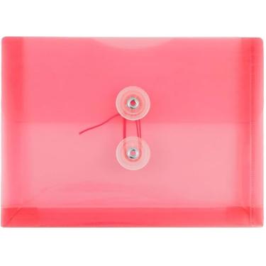 Imagem de JAM PAPER Envelopes de plástico com fecho de botão e cordão de amarrar – Tamanho do índice – 13 x 19 cm – Rosa/Vermelho Claro – Pacote com 3