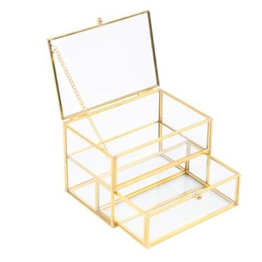 Imagem de simhoa Caixa de joias de vidro decorativa, à prova de poeira, moderna, conveniente, caixa de armazenamento de cosméticos, decoração de casa para quarto,