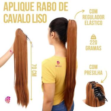 Imagem de Aplique Rabo De Cavalo Com Cabelo Liso Organico Premium 70Cm +Presilha