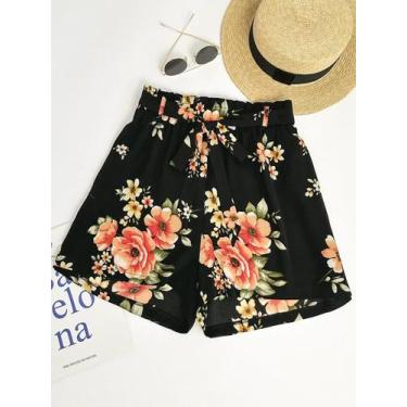 Imagem de Plus Size Impresso Respirável Feminino Verão Casual Shorts Feminino Pl