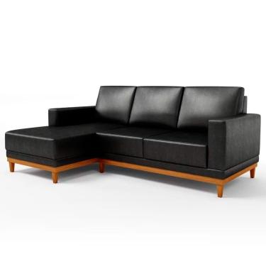 Imagem de Sofá 3 Lugares 200cm Living Com Chaise Esquerdo Sala De Estar Kayrós D05 Sintético Preto - Mpozenato