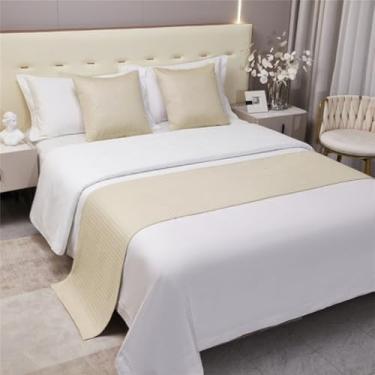 Imagem de Cachecol para cama de hotel, colcha, luxuoso, decorativo, sedoso, macio, para os pés da cama, protetor de cama de cor sólida, cobertor de cama para cama de solteiro, queen size, bege||King 19,7 x