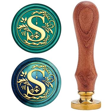 Imagem de CRASPIRE Selo de cera S Letra S Carimbo de cera de vedação Alfabeto Medieval Tradicional Clássico Retrô 25 mm Cabeça de latão removível com alça de madeira para convites de casamento Cartões de acompanhante Envelopes de amigos