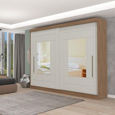 Imagem de Guarda Roupa Casal Mdf 2 Portas De Correr Espelhos 8 Gavetas Internas Maria Avelã/Off White