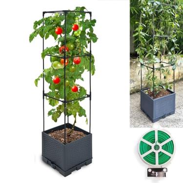 Imagem de Sumloty Caixas de jardim elevadas, 1 pacote com 1 plantador de tomate autoirrigável de 112 cm com treliça para escalar vegetais, plantas, uva, flores de frutas, uso para ambientes internos e externos