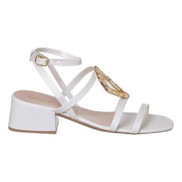 Imagem de Sandalia Salto Bloco Feminino Pedraria Peça Metal Saltinho - Fashionei