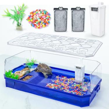 Imagem de Wedoelsim Gaiola de tartaruga Terrário de tartaruga com bomba e filtro com função de chuveiro Fácil de trocar água e água limpa para tartaruga sapo chifrudo caranguejo eremita azul, G