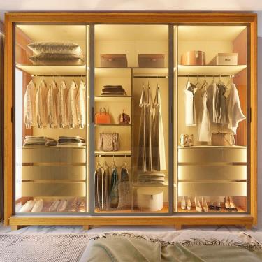 Imagem de Guarda-roupa Casal 3 Portas Reflecta com Pés e Led 100% Mdf Platinum Naturale