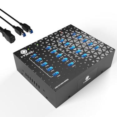 Imagem de Hub divisor USB 3.0 de 20 portas com fonte de alimentação - Transferência de dados de alta velocidade para desktop, laptop, HDD, PC - Expande e acelera até 5 Gbps 110W - Hub de nível industrial