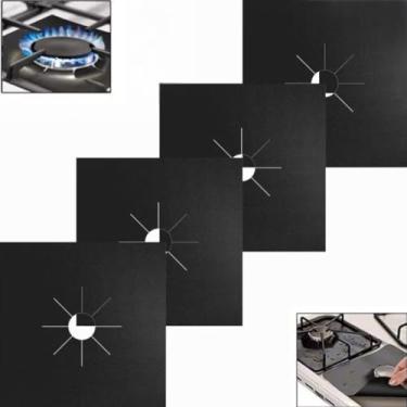 Imagem de Kit 4 Protetores de Boca de Fogão Antiaderente Reutilizável Lavável | Ajustável Universal | Acessório Cozinha Fogão Gás 4 ou 5 Bocas | Resistente ao Calor